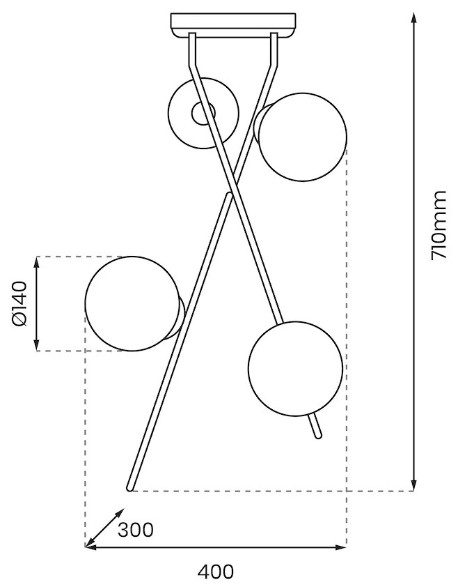 Stropné svietidlo Inter, 4x biele sklenené tienidlo, b
