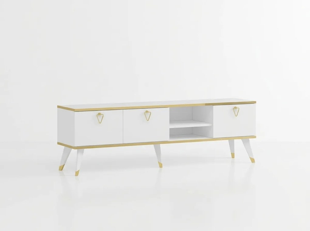 TV stolík CAROL 160 cm, biela/zlatá