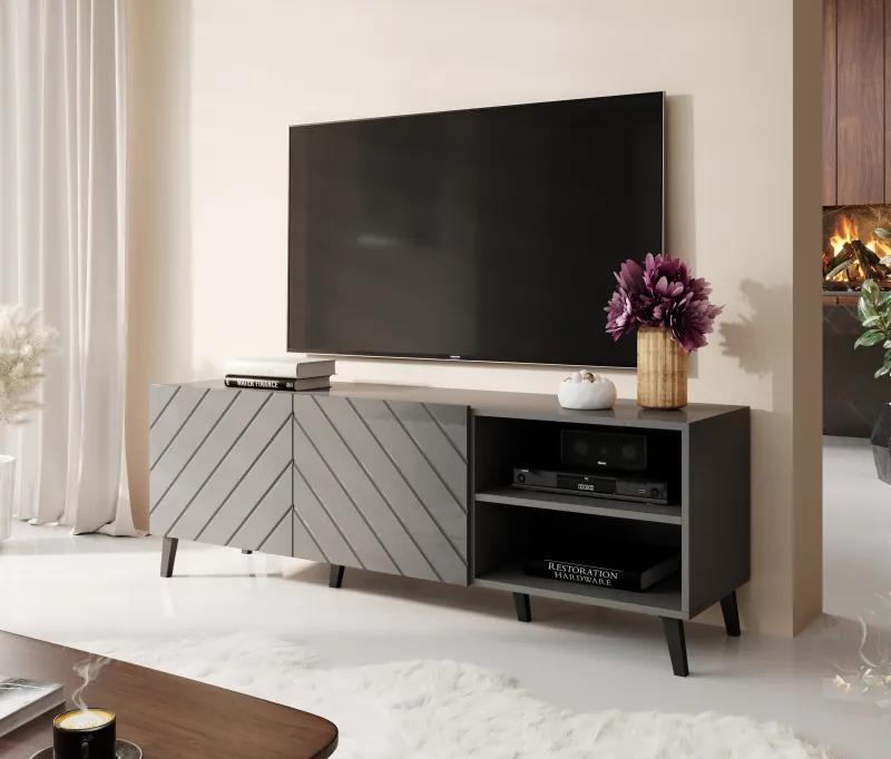TV stand 150 ABETO mat grey/ gloss grey