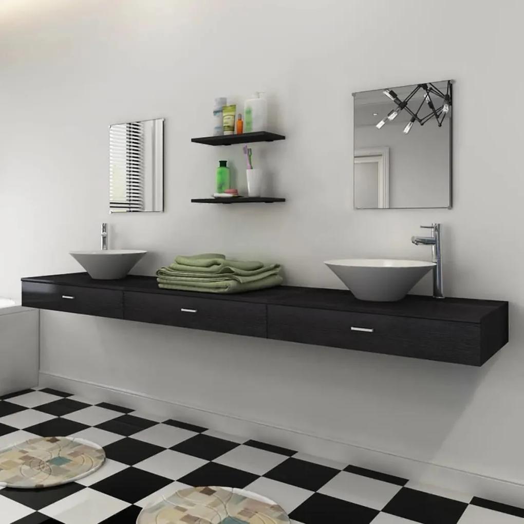 vidaXL 7-dielna čierna sada kúpeľového nábytku s umývadlom