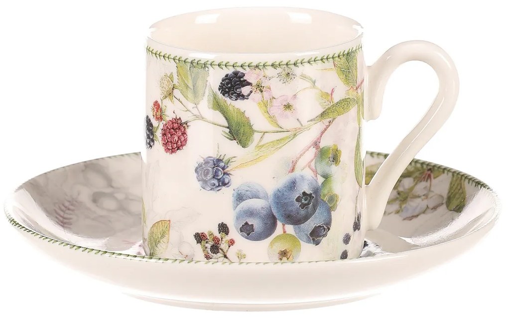 Súprava porcelánových hrnčekov s podšálkami Lesné plody, 2 ks