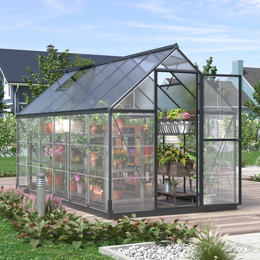 Skleník so základňou BestBerg SH‑6B / 6,6 m² / 364 × 182 × 208 cm / čierna