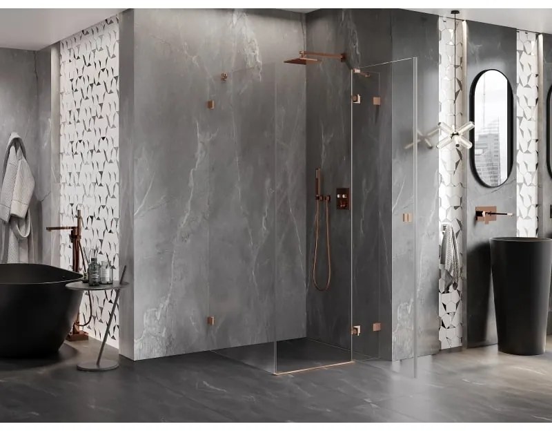 Mexen Lunar, 1-krídlový sprchový kút, pravý, 80 x 80 cm, 8mm číre sklo, medený profil, 834-080-080-65-00-P