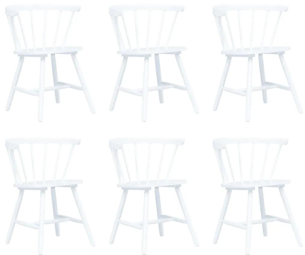 Jedálenské stoličky 6 ks biele masívne kaučukové drevo