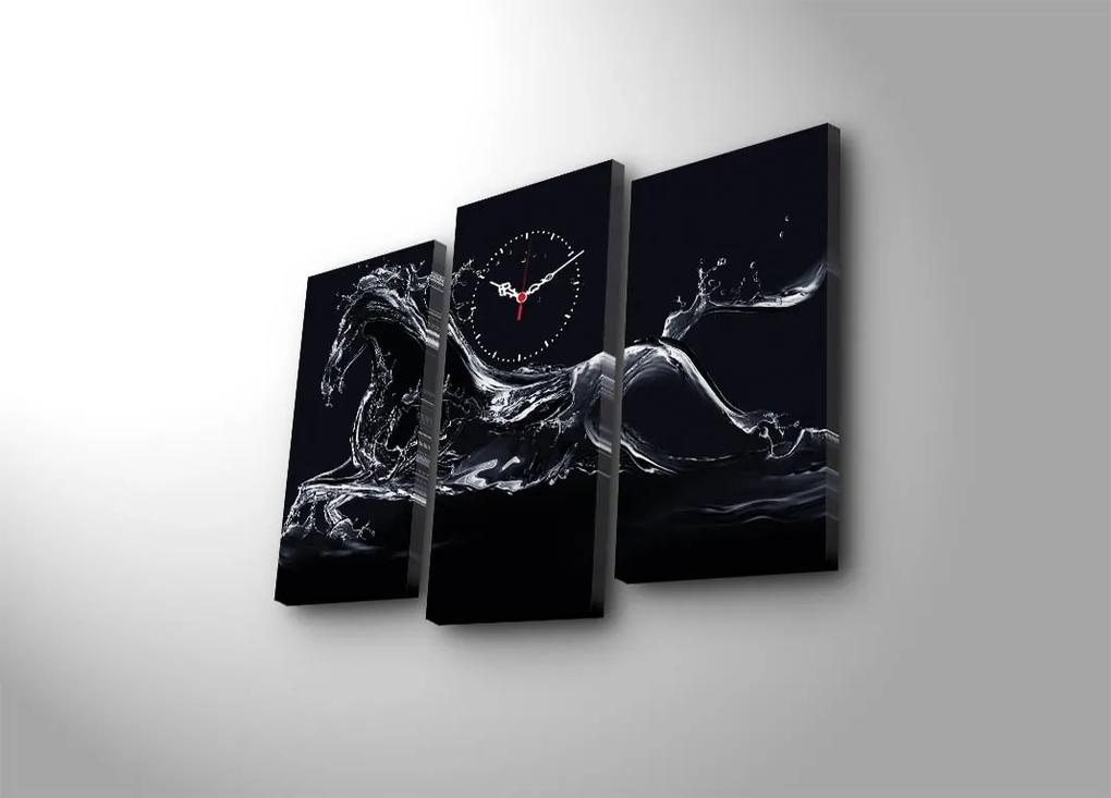 Obrazové nástenné hodiny Kôň 66x45 cm čierno-biele