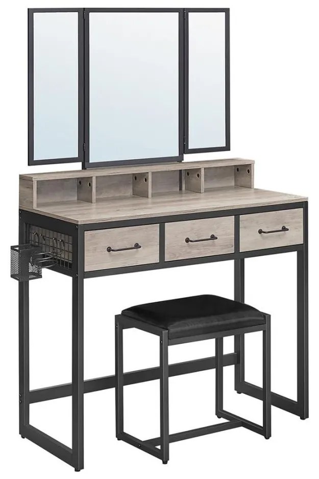 Toaletný stolík s taburetom 28,6x42 cm FLORA sivá/čierna