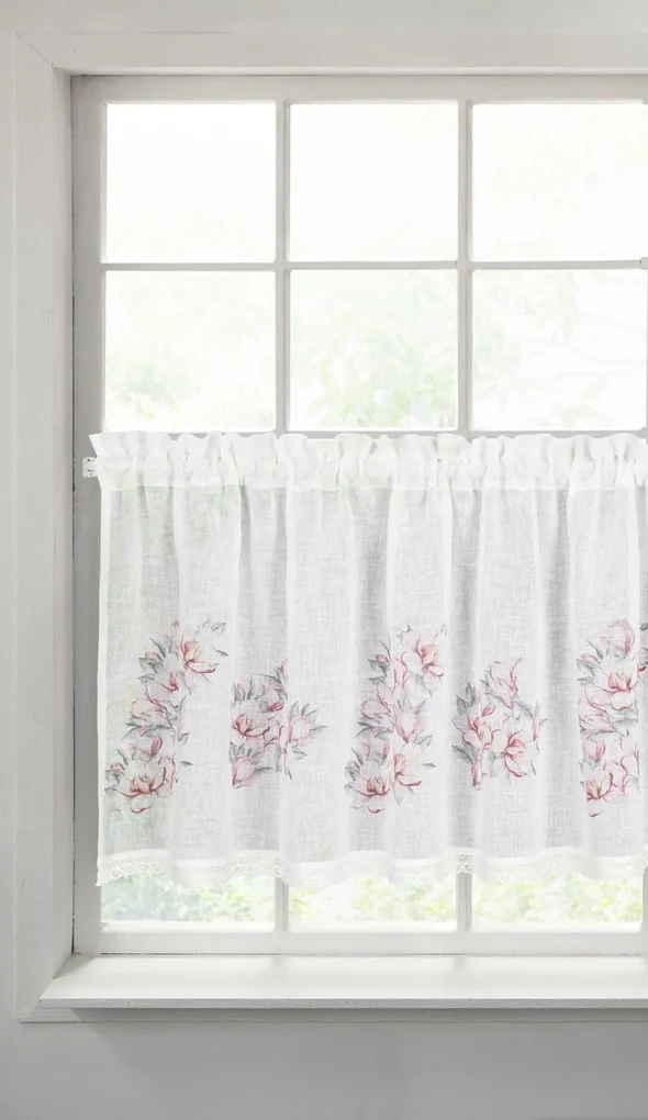 EUROFIRANY Záclona zdobená čipkou 150 cm x 60 cm ružová 100 % polyester