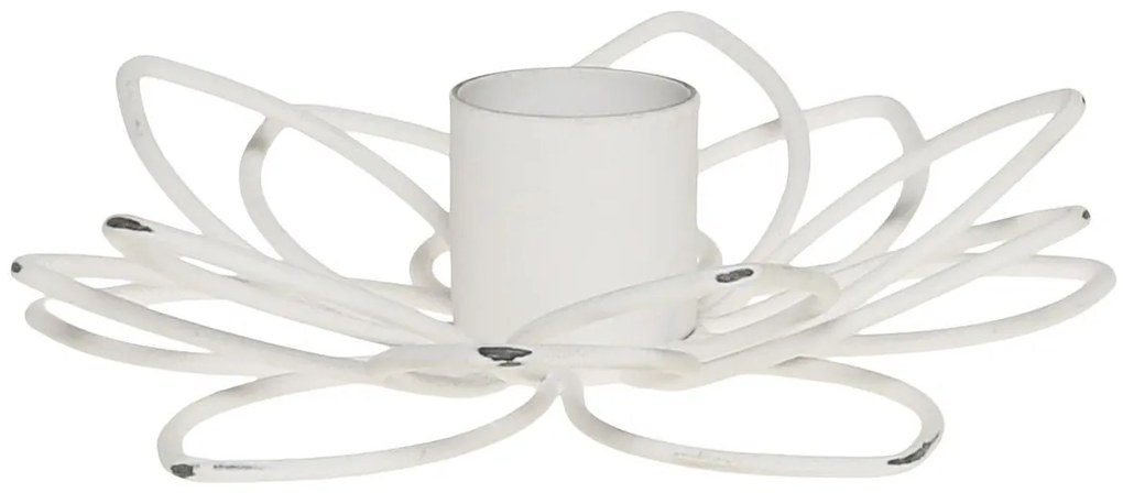 Biely antik dekoračný svietnik kvet na úzku sviečku Flia - Ø 12*3 cm