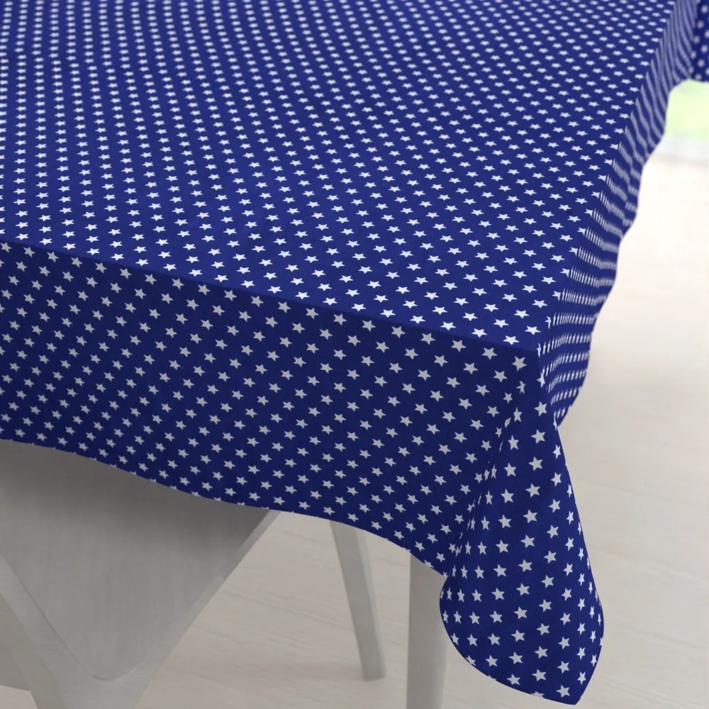 Biante Bavlnený obdĺžnikový obrus Sandra SA-352 Biele hviezdičky na modrom 130x180 cm