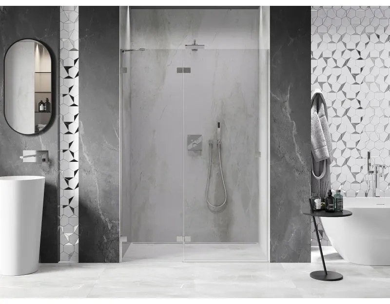 Mexen, Mexen Lunar ľavé výklopné sprchové dvere 130 cm, transparentné, brúsený nikel - 834-130-000-97-00-L