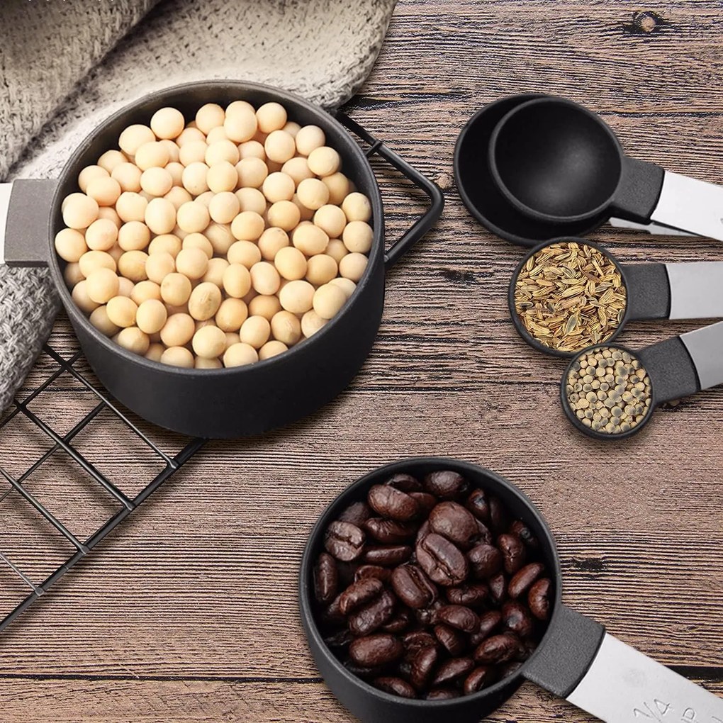 ALTOM Kuchynské odmerky do dóz, súprava 8ks s kovovým úchytom, sivé