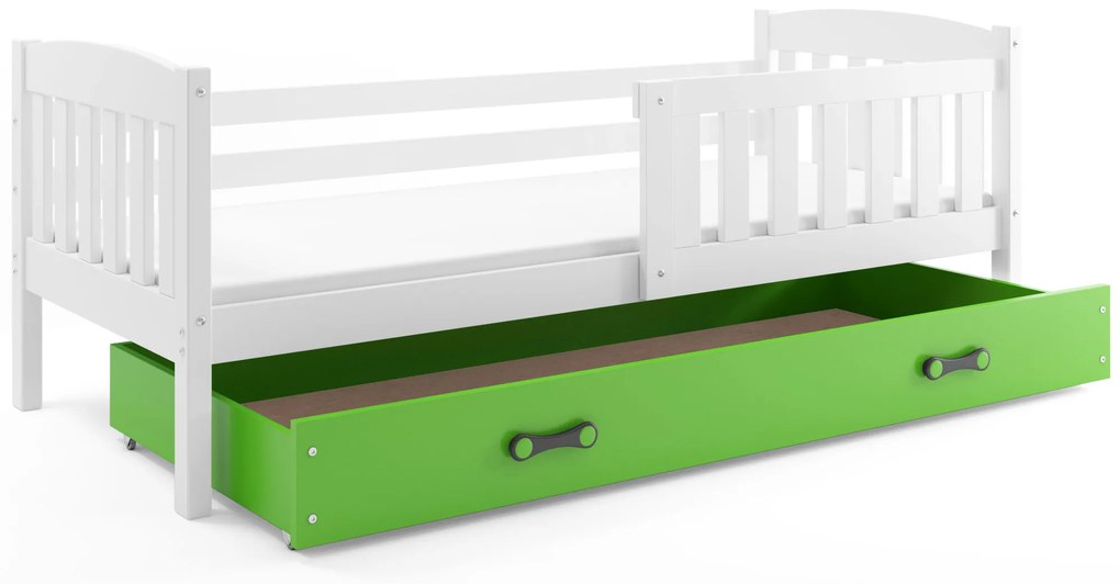 Interbeds Jednolôžková posteľ Kubus2 biela 160x80 s matracom a šuplíkom - zelená