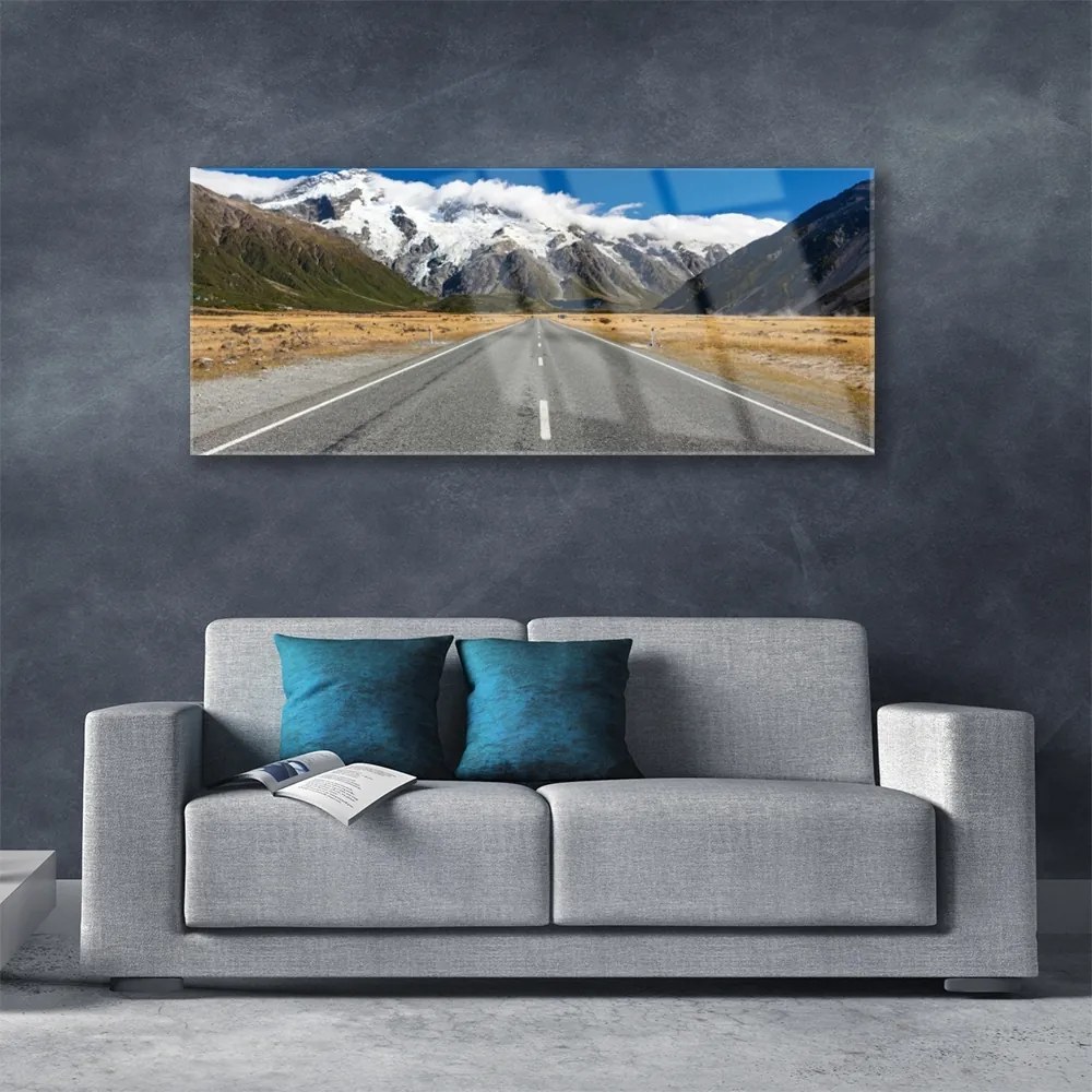 Obraz na akrylátovom skle Cesta hory sneh krajina 125x50 cm