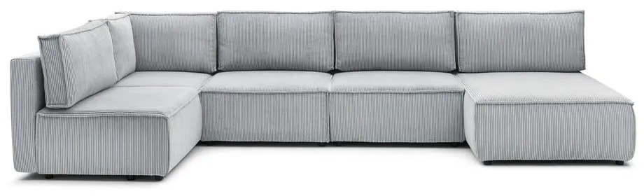 Svetlosivá menčestrová rohová pohovka (do tvaru "U"/variabilná) Nihad modular – Bobochic Paris