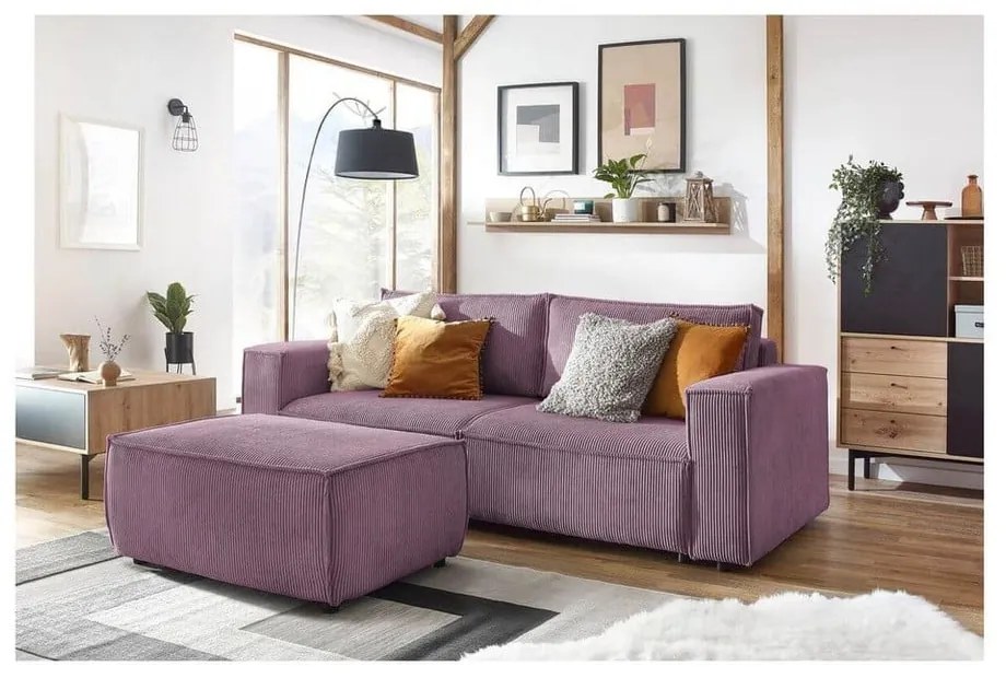 Ružový menčestrový taburet Nihad – Bobochic Paris