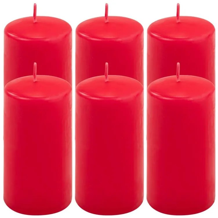 Sada stĺpových sviečok, 11,5 cm, Ø 6 cm, červená, 6 ks