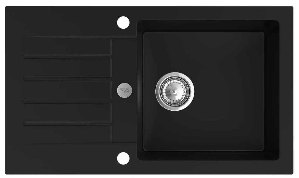 Sink Quality Natalie, kuchynský granitový drez 770x450x170 mm + chrómový sifón, čierna, SKQ-NAT.C.1KDO.X