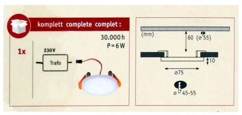Paulmann 92387 - LED/4,5W IP44 Kúpeľňové podhľadové svietidlo VARIFIT 230V