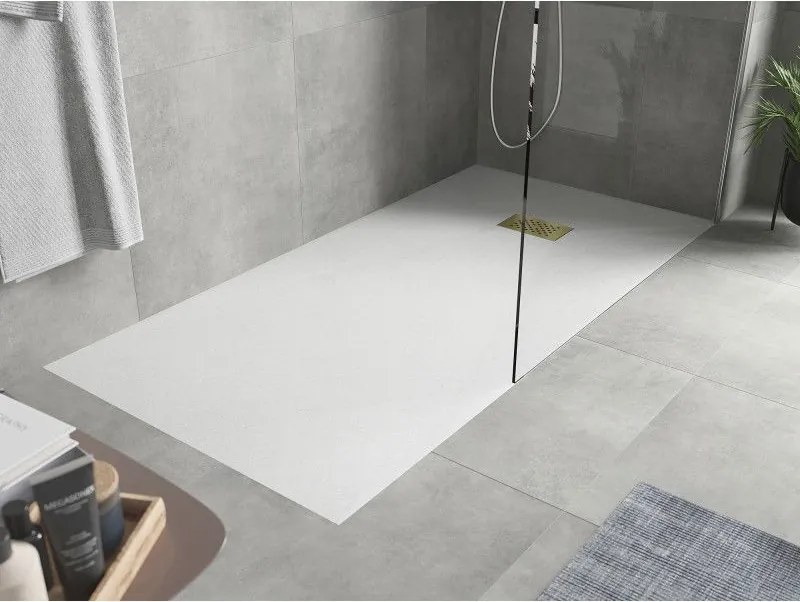 Mexen Hugo, obdĺžniková sprchová vanička SMC 180 x 90 cm, biela, zlatá krytka, 42109018-G