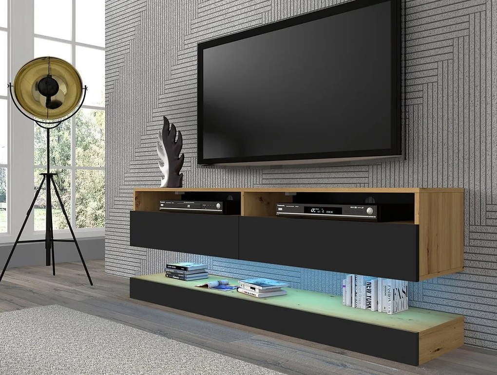 TV stolík/skrinka Dual 160 (dub artisan + čierna). Akcia -19%. Vlastná spoľahlivá doprava až k Vám domov. 1124831
