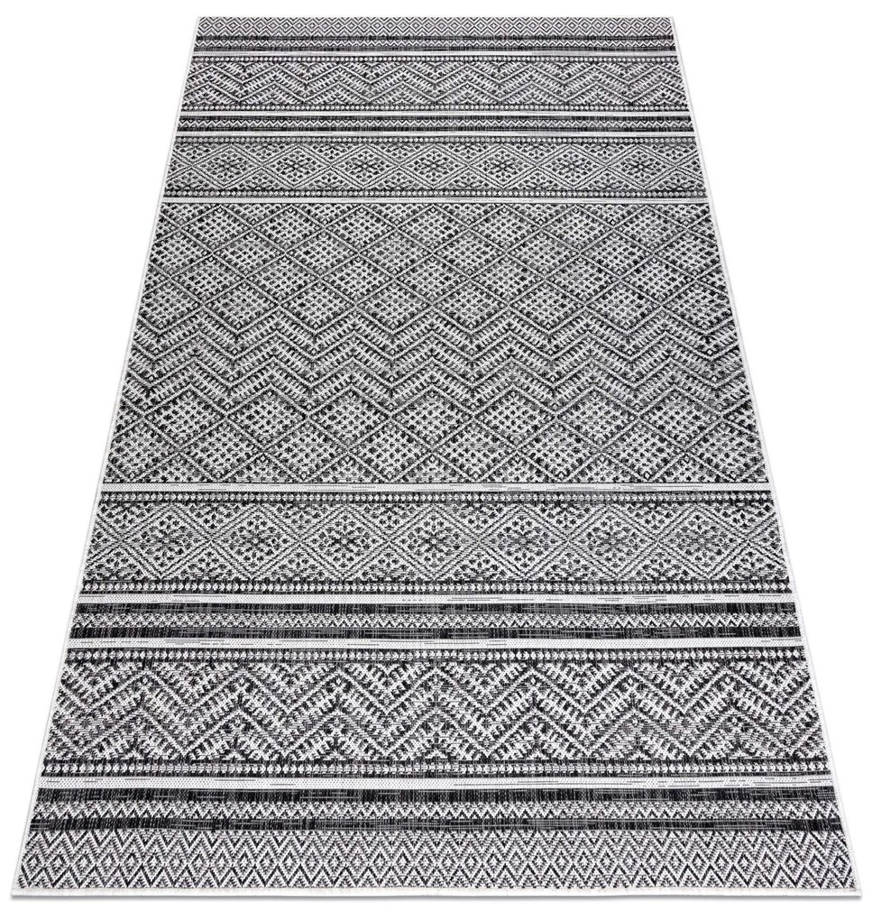 Koberec SISAL SION cikcak, diamanty BOHO 22168 ploché tkanie čierna / ecru Veľkosť: 60x200 cm