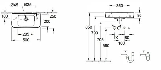 Villeroy & Boch 4342R501 - Závesné umývadlo O.NOVO 50x25 cm keramika/biela