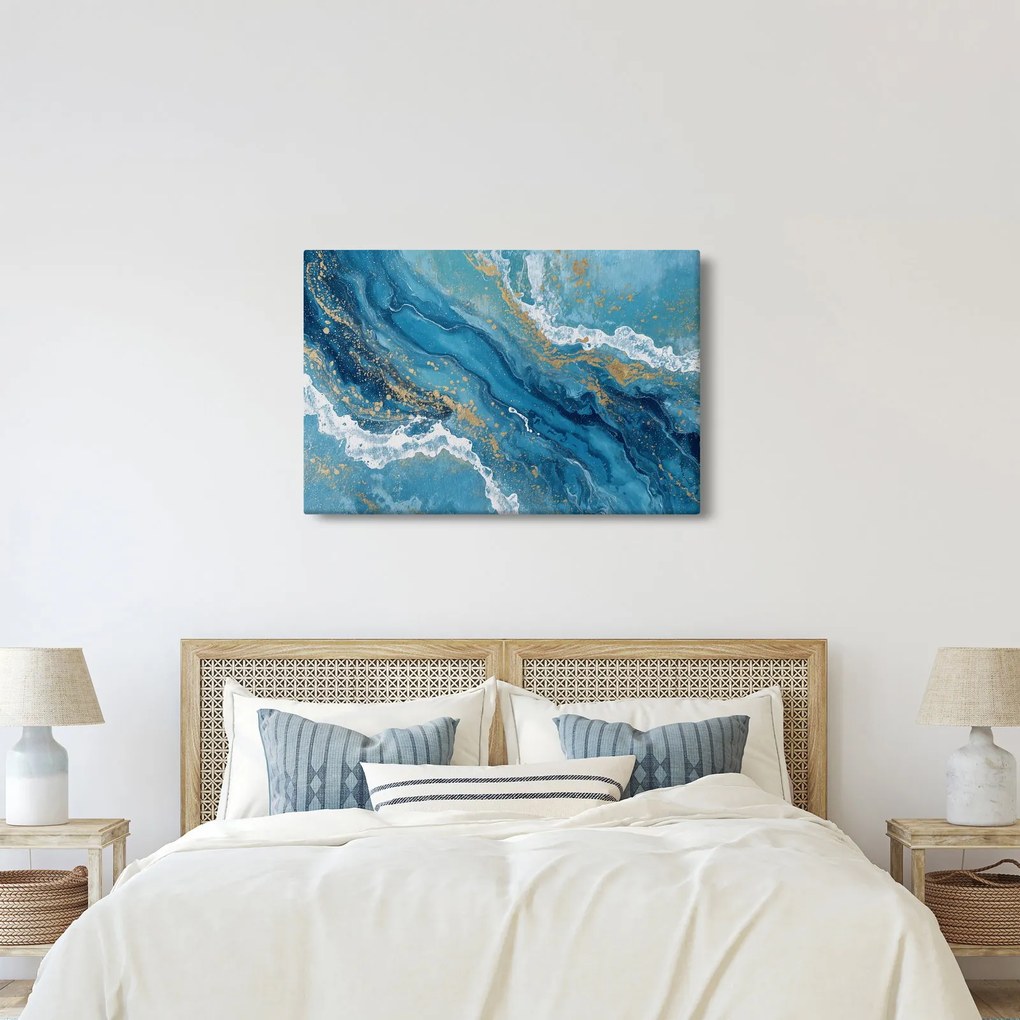 Obraz - Bledomodrý mramor so zlatom II. (90x60 cm)