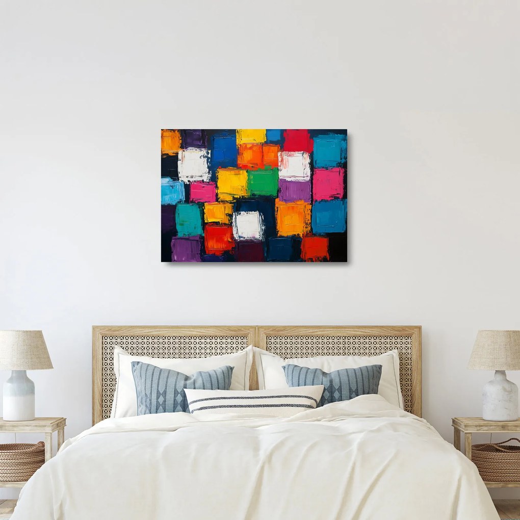 Sklenený obraz - Maľba farebných štvorcov (70x50 cm)