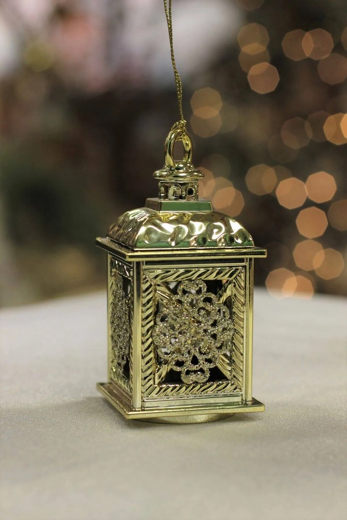 LUX zlatá závesná vianočná ozdoba lampáš 10cm