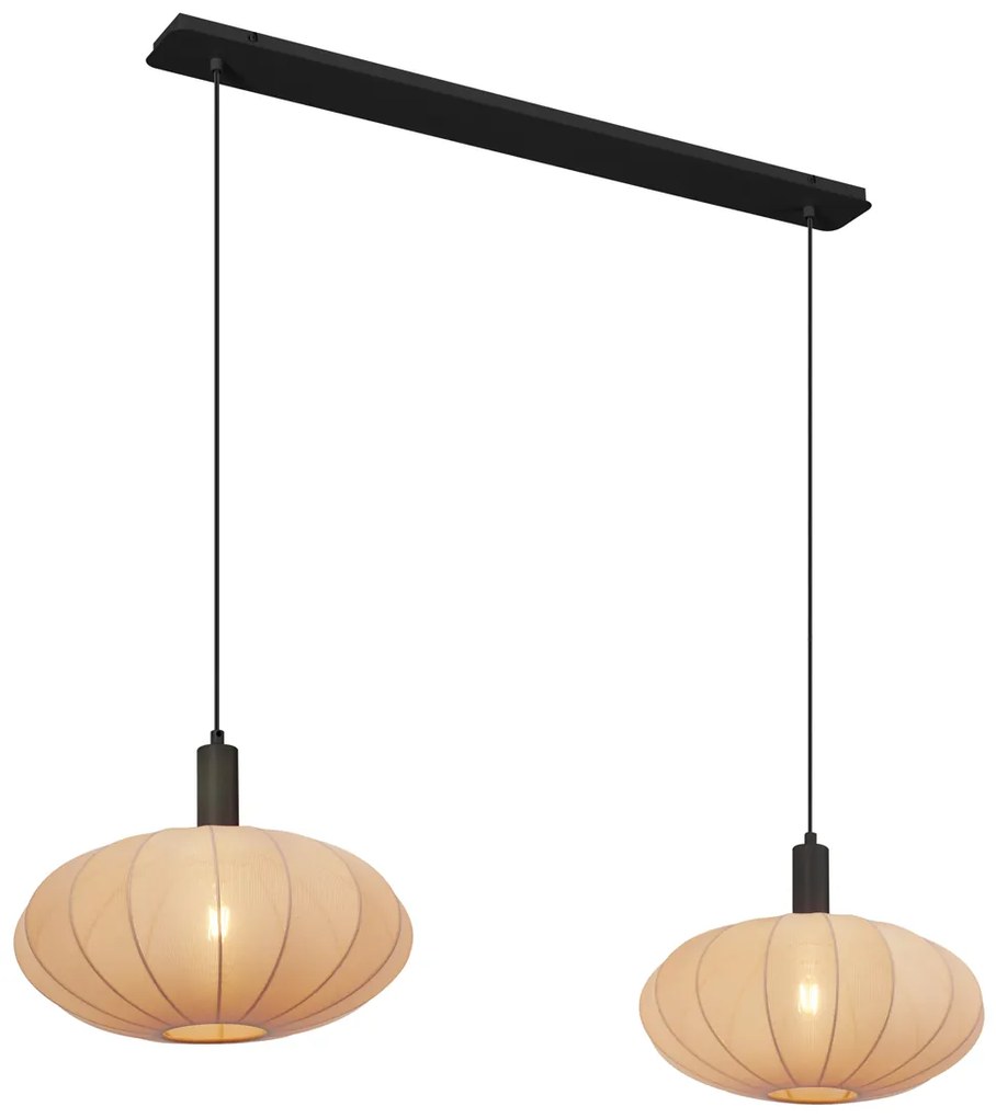 Japandi závesná lampa čierna s hnedým látkovým tienidlom 2-Lights - Bida