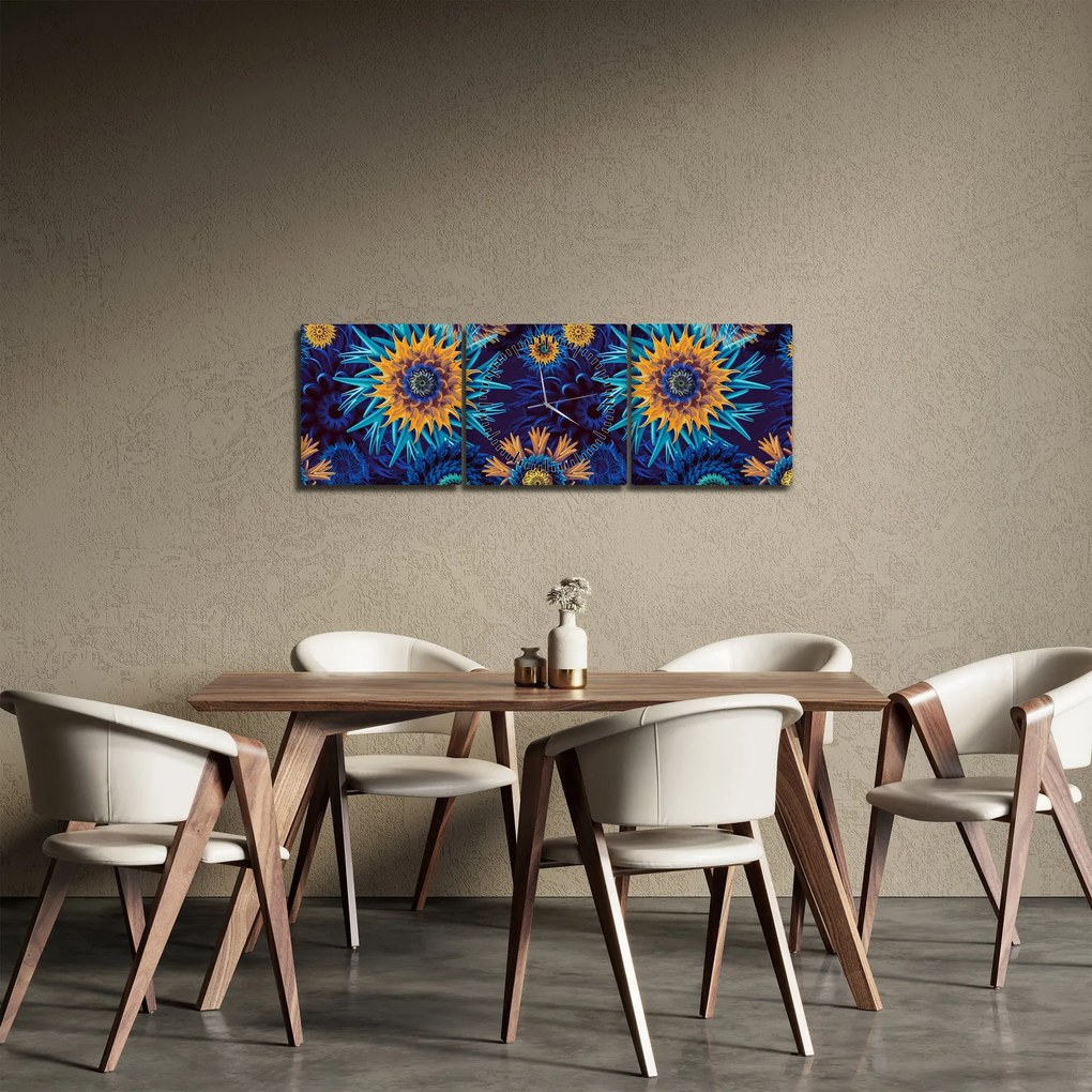 Obraz - 3D kvety (s hodinami) (90x30 cm)