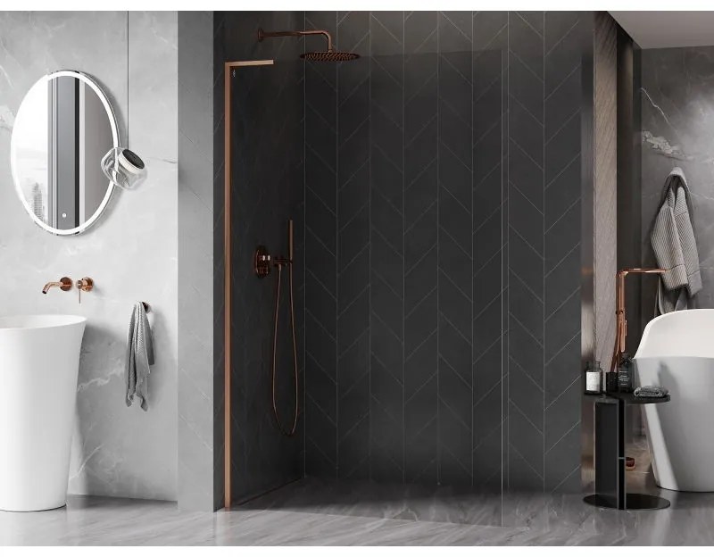 Mexen, Mexen Kioto-X L sprchová stena 120 x 200 cm, priehľadná 10 mm, brúsená meď - 800-120-107-65-00-X