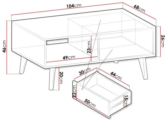 Konferenčný stolík WILLOW 46x104 cm čierna/dub artisan