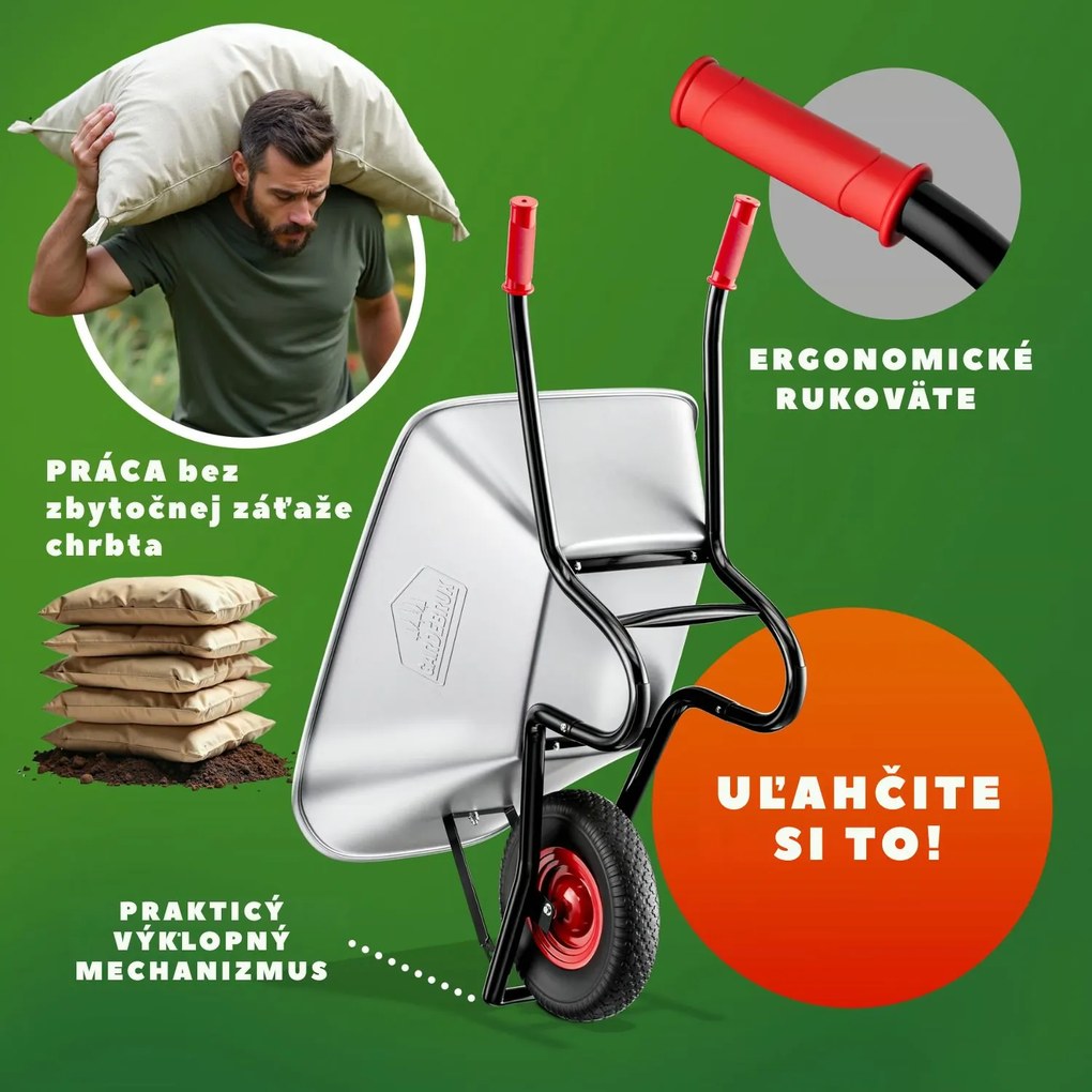 Fúrik BARRY pozinkovaný, max. kapacita 100l/250kg, strieborná/čierna Gardebruk