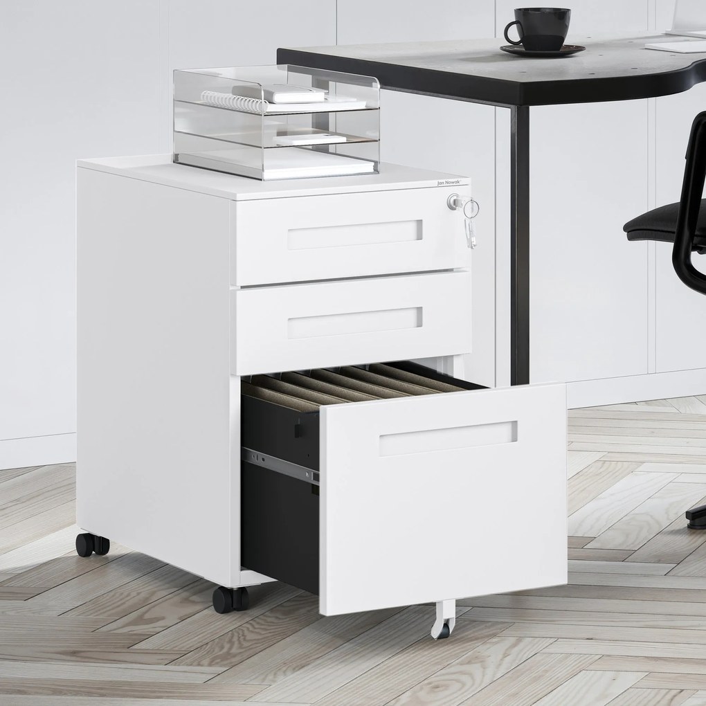 Kovový kontejner pod stůl KATE 390 x 600 x 500 mm, bílý