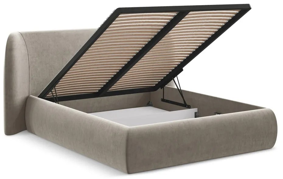 Čalúnená dvojlôžková posteľ taupe s úložným priestorom s roštom 160x200 cm Hauke – Makamii