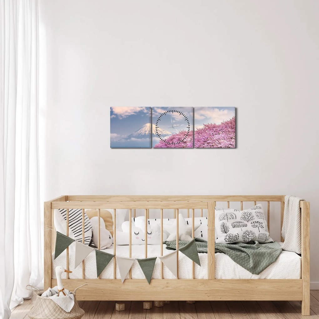 Obraz - Japonská jarná krajina (s hodinami) (90x30 cm)