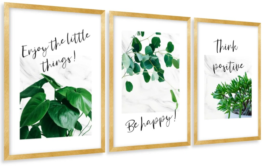 Gario Sada plagátov Be happy - 3 dielna Farba rámu: Bez rámu, Rozmery: 135 x 63 cm