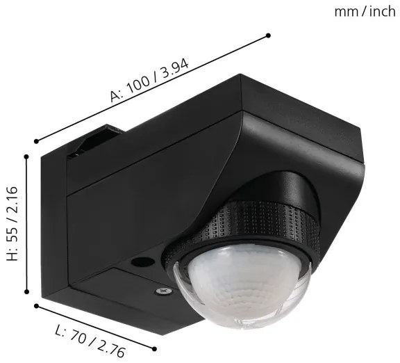 Eglo 97467 - Vonkajší pohybový a súmrakový senzor DETECT ME 4 12 m čierny IP44