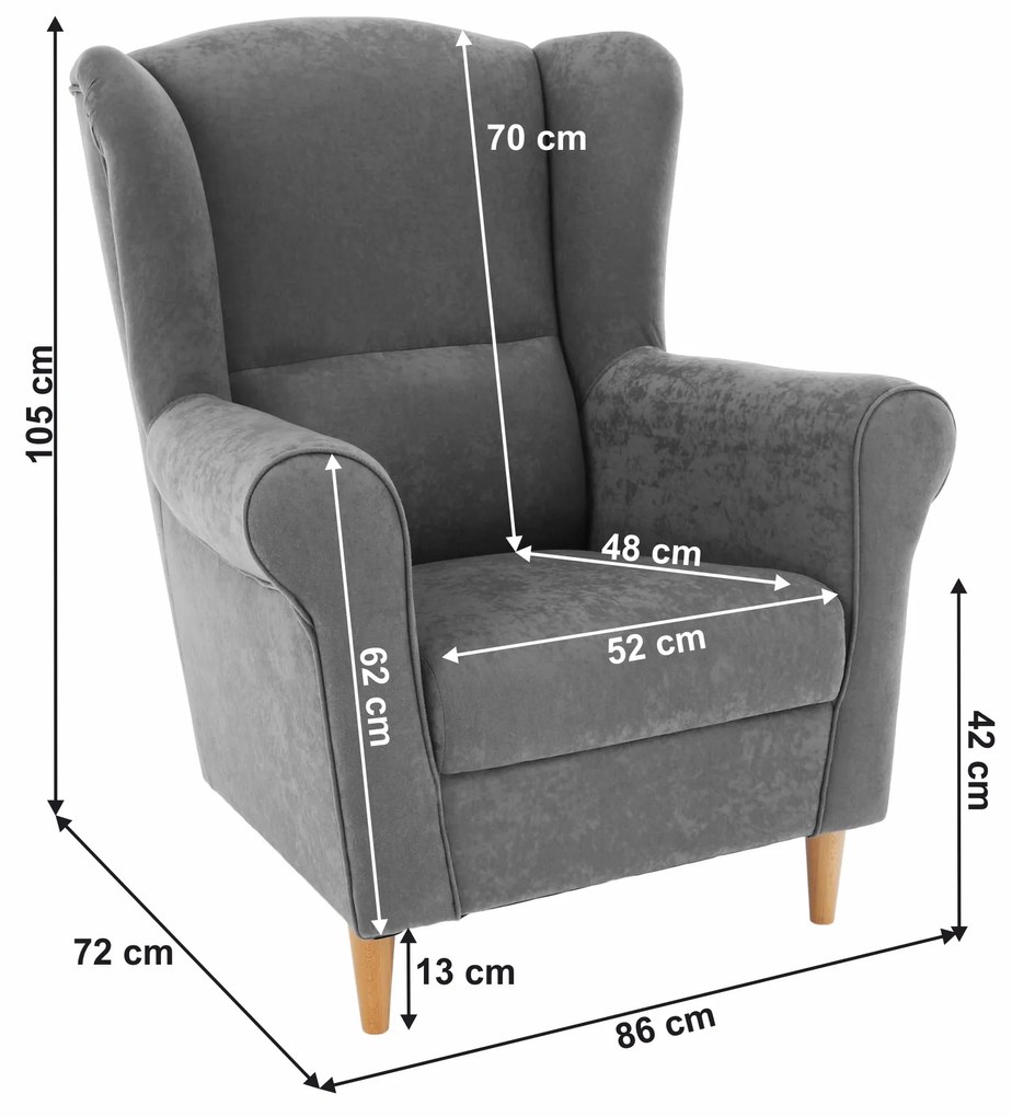 Tempo Kondela Kreslo ušiak, látka sivá, CHARLOT