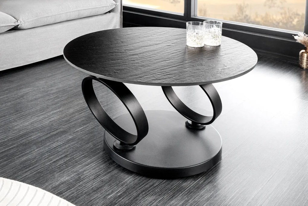 Konferenčný stolík DANCING RINGS 80-135cm otočný keramický čierno-sivý