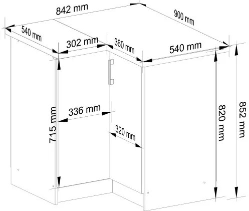 Spodná rohová kuchynská skrinka s doskou LIMA S90/90N biela / dub sonoma