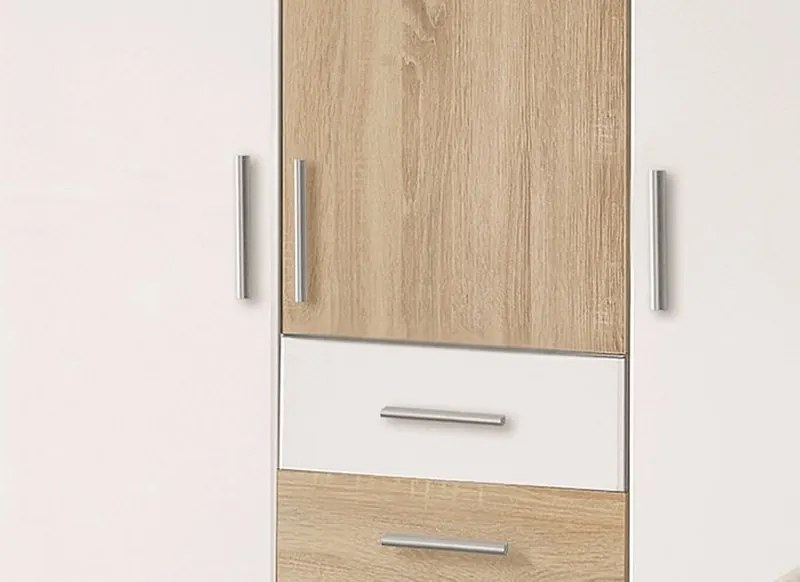 Šatníková skriňa Joker, 135 cm, biela / dub sonoma