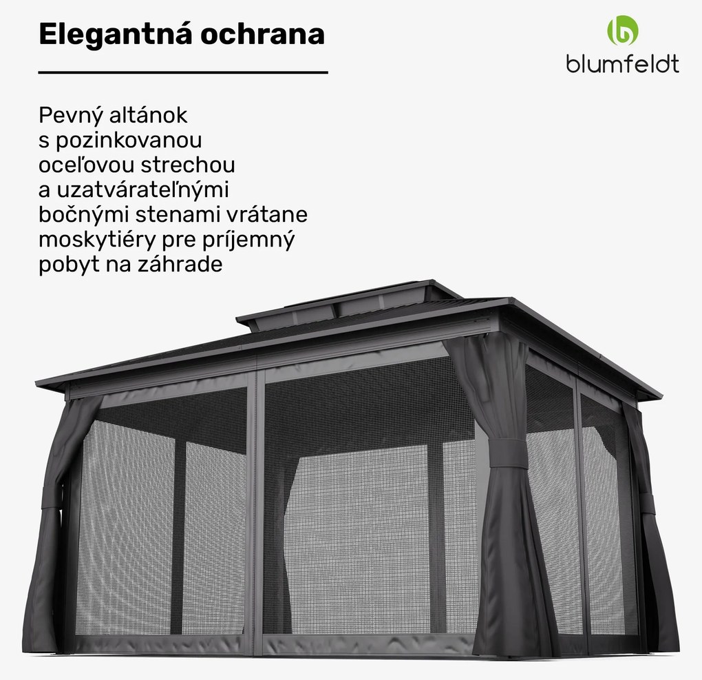 Blumfeldt ShadeFortress, altánok, 4 x 3 m, pozinkovaná oceľová strecha, chráni pred slnkom, dažďom a vetrom