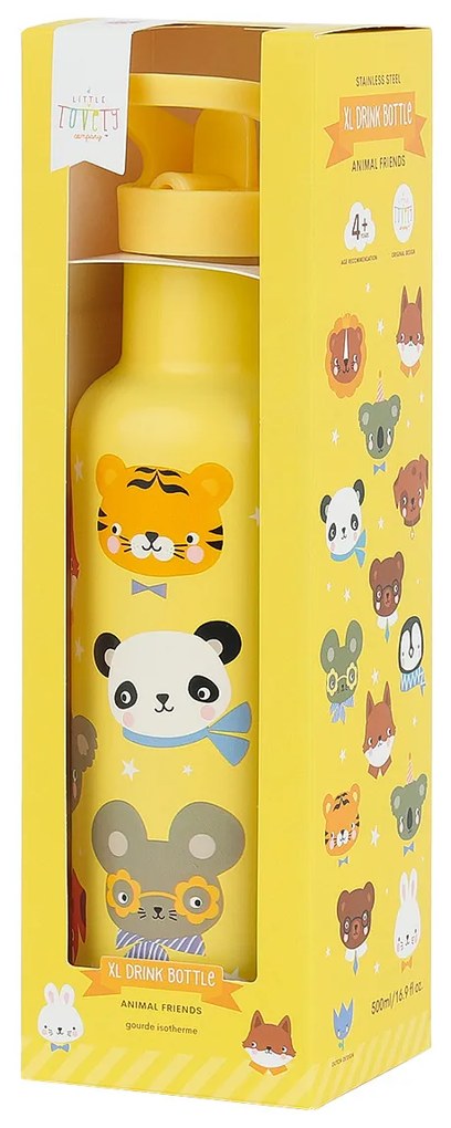A Little Lovely Company - antikorová fľaša na pitie, 500 ml - zvierací kamaráti