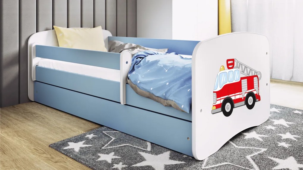 Kocot kids Detská posteľ Babydreams hasičské auto modrá, varianta 80x180, se šuplíky, bez matrace
