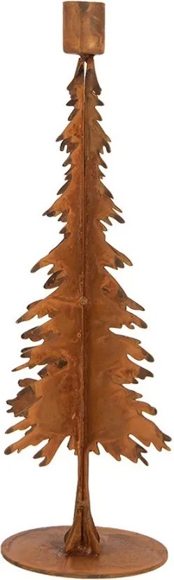 Rustikálny hrdzavý svietnik na úzku sviečku Stromček L - 15*10*34 cm