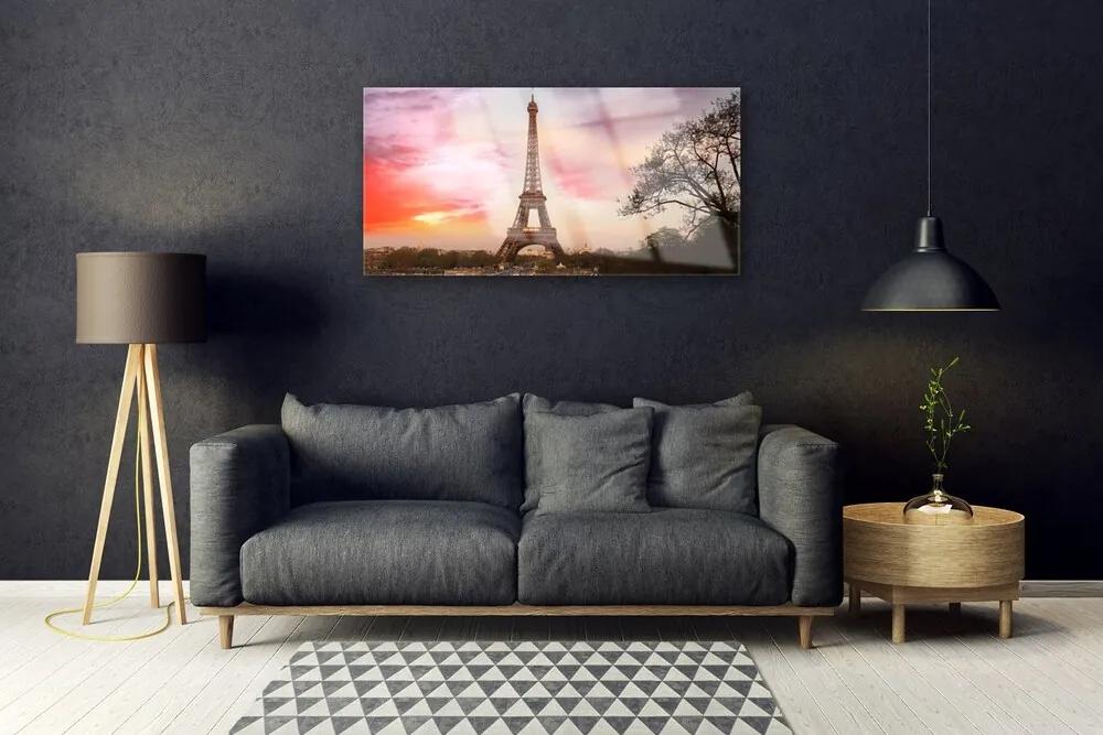 Obraz na skle Eiffelova veža architektúra 140x70 cm