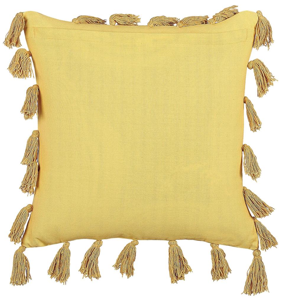 Bavlnený vankúš so strapcami 45 x 45 cm žltý LYNCHIS Beliani