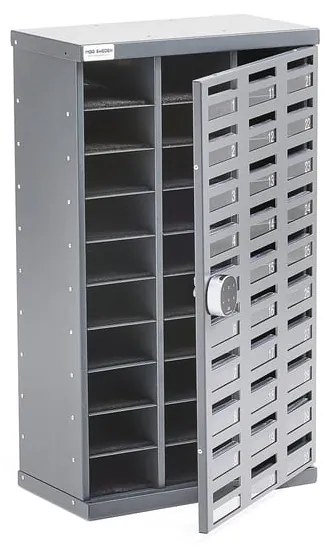 Skrinka na mobilné telefóny PAUSE, 30 priehradiek, el. zámok, tmavošedá